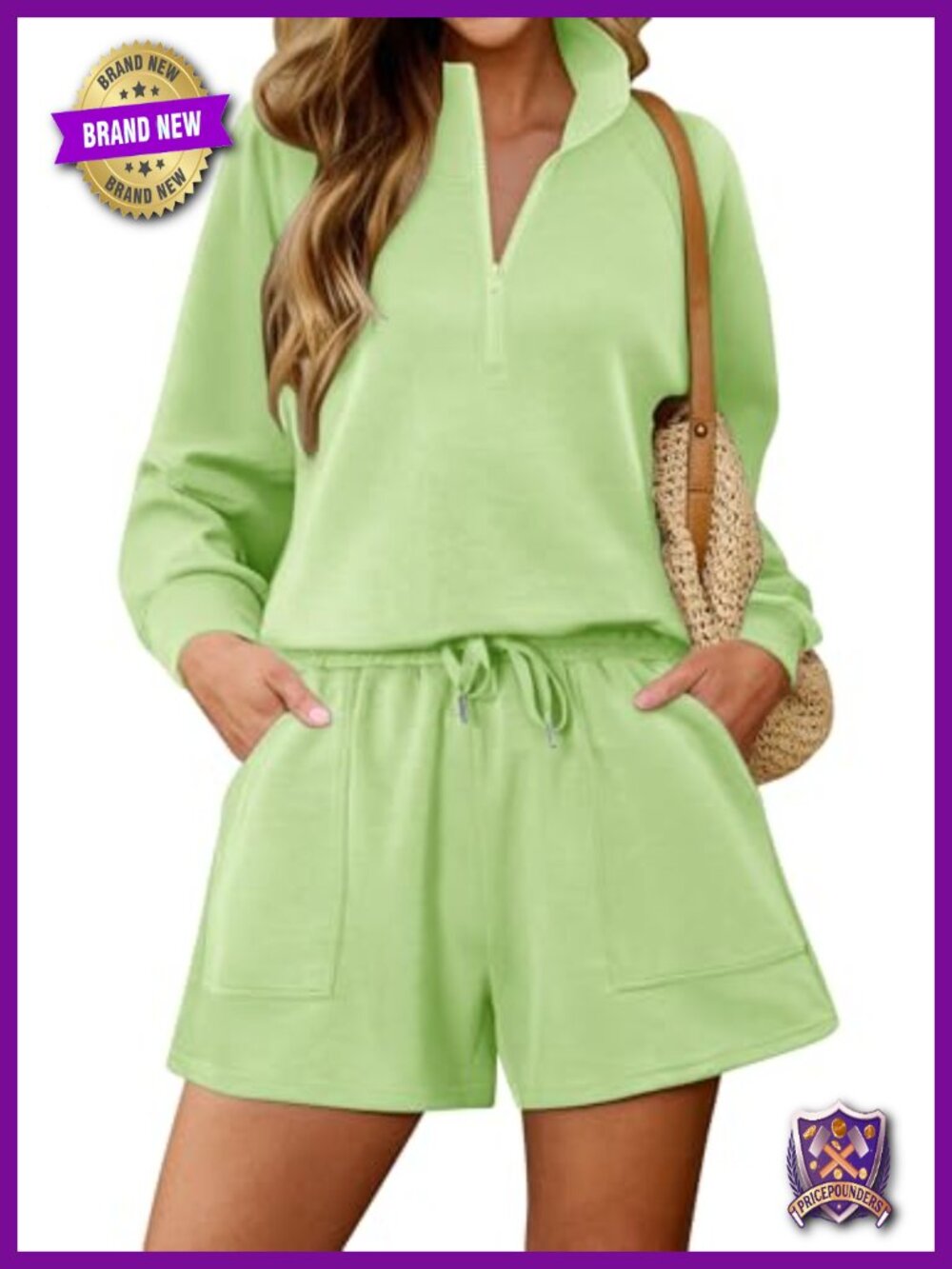 Women's 2 Piece Lounge Set Long Sleeve Top Shorts Sweatsuit